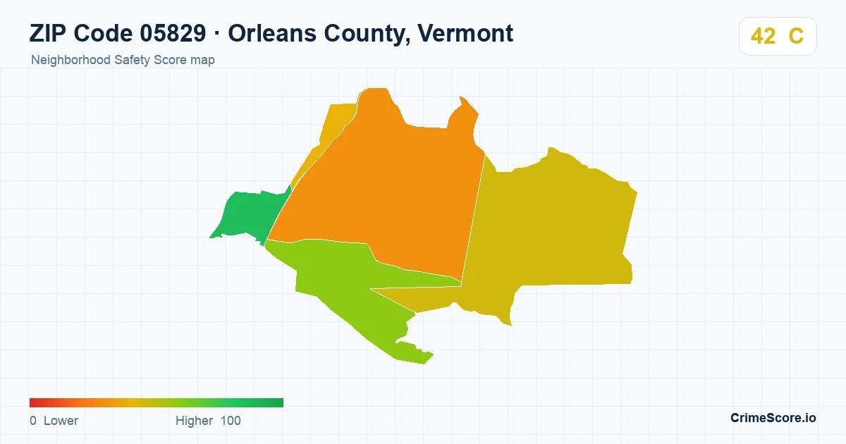 ZIP Code 05829 in Orleans County, Vermont neighborhood Safety Score map