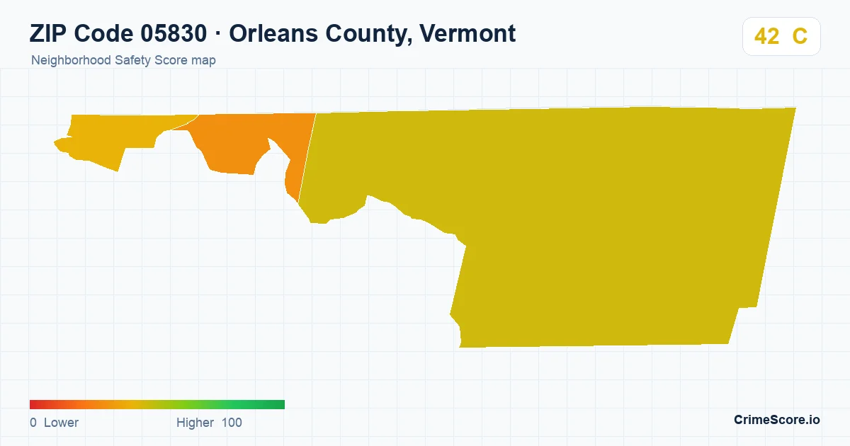 ZIP Code 05830 in Orleans County, Vermont neighborhood Safety Score map