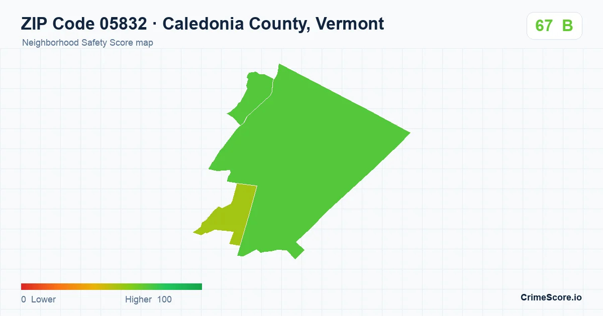 ZIP Code 05832 in Caledonia County, Vermont neighborhood Safety Score map