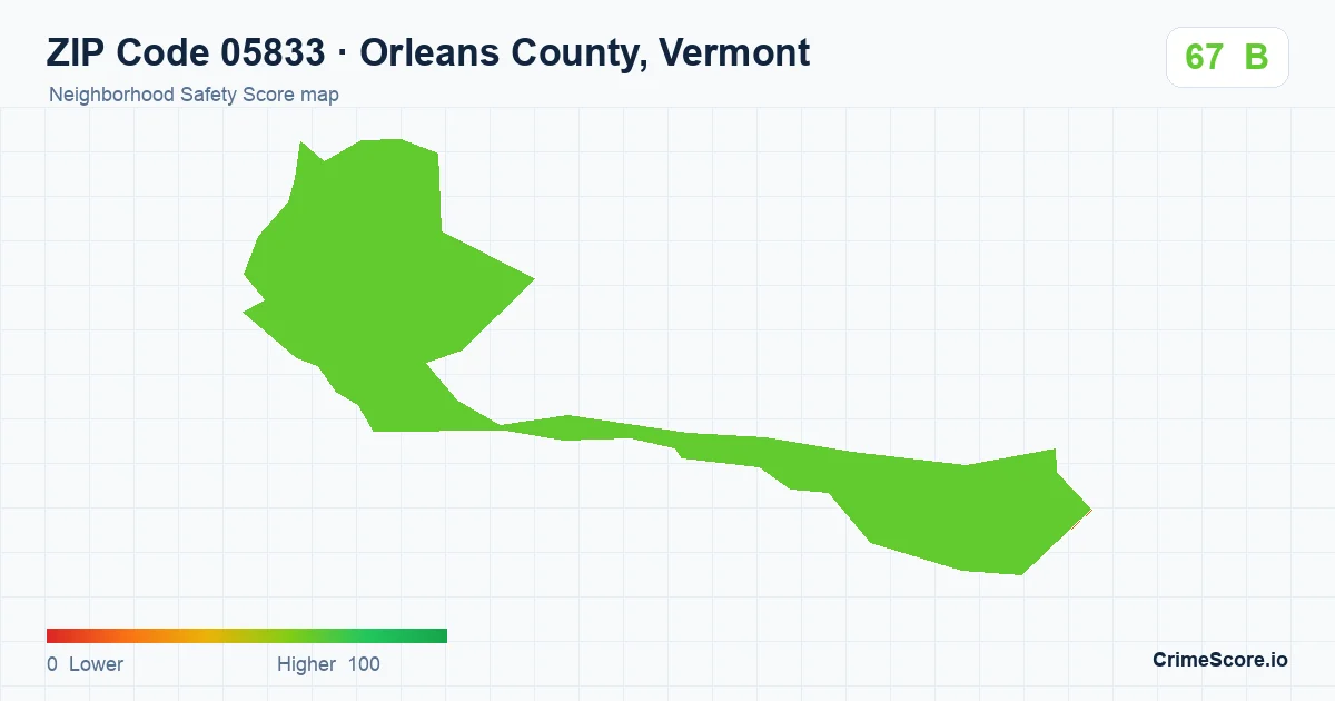 ZIP Code 05833 in Orleans County, Vermont neighborhood Safety Score map