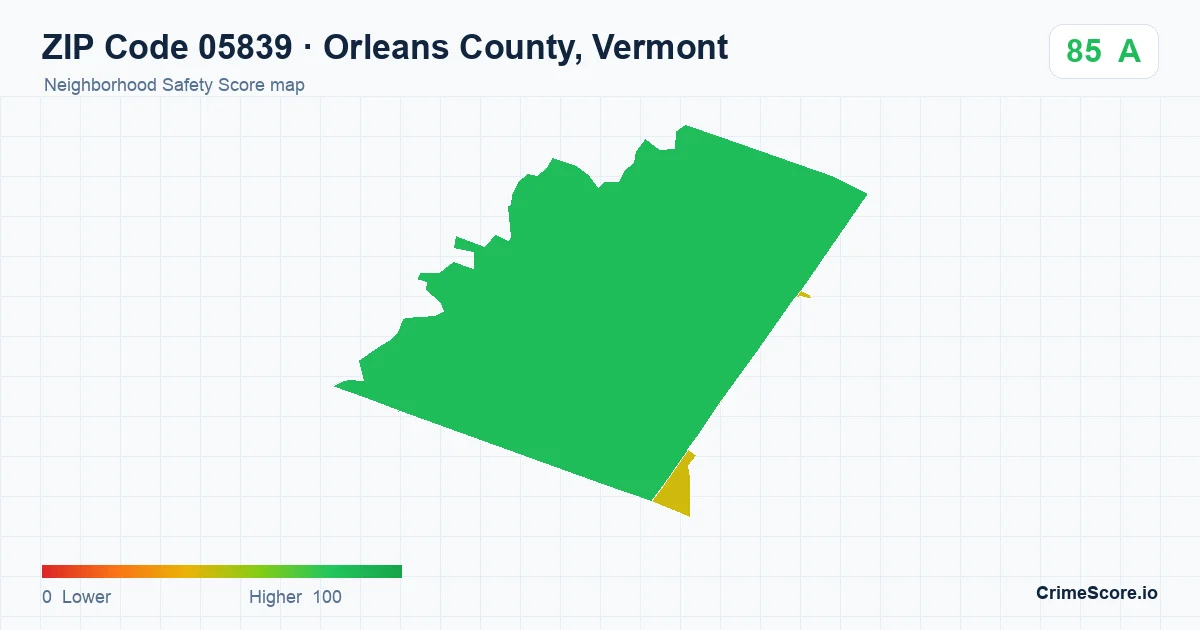 ZIP Code 05839 in Orleans County, Vermont neighborhood Safety Score map