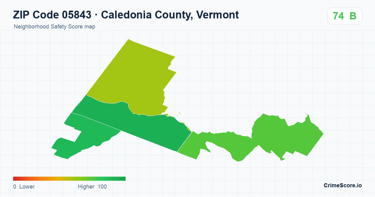 ZIP Code 05843 in Caledonia County, Vermont neighborhood Safety Score map