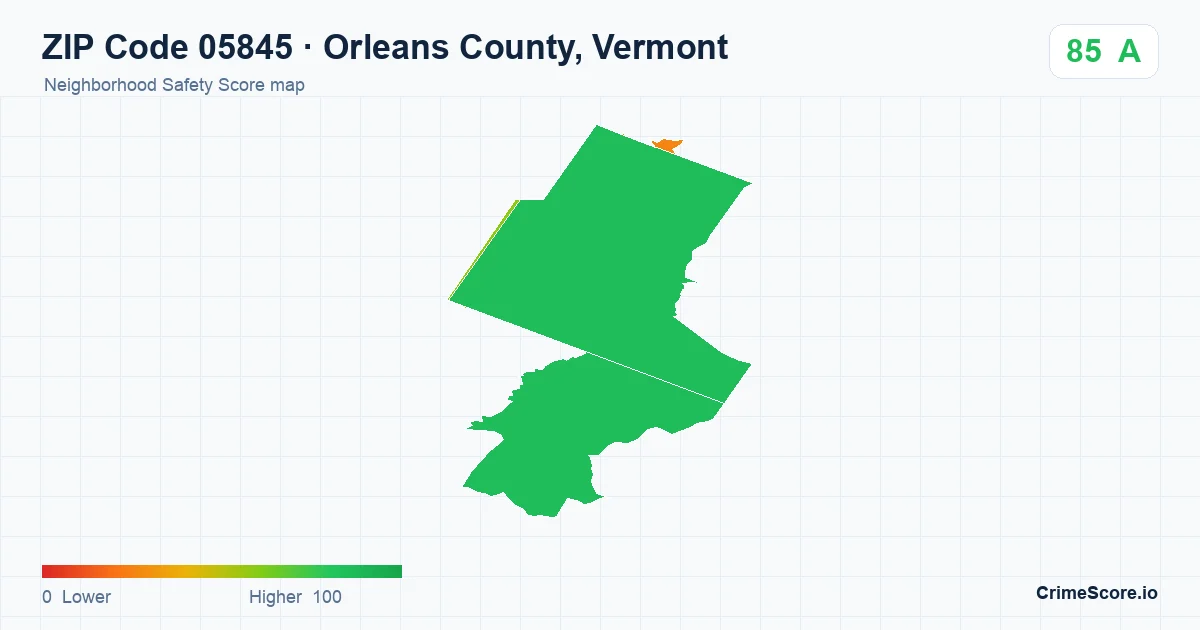 ZIP Code 05845 in Orleans County, Vermont neighborhood Safety Score map
