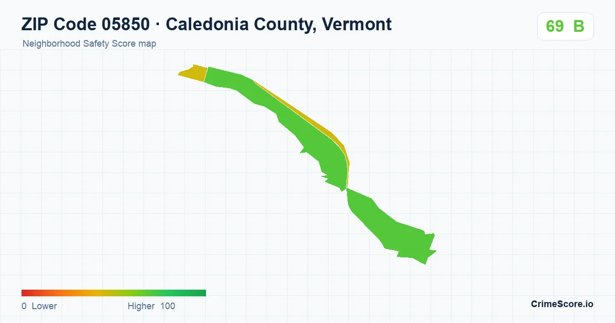 ZIP Code 05850 in Caledonia County, Vermont neighborhood Safety Score map