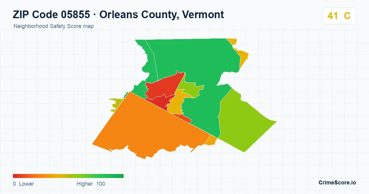 ZIP Code 05855 in Orleans County, Vermont neighborhood Safety Score map