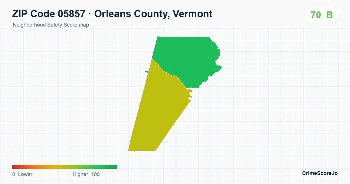 ZIP Code 05857 in Orleans County, Vermont neighborhood Safety Score map