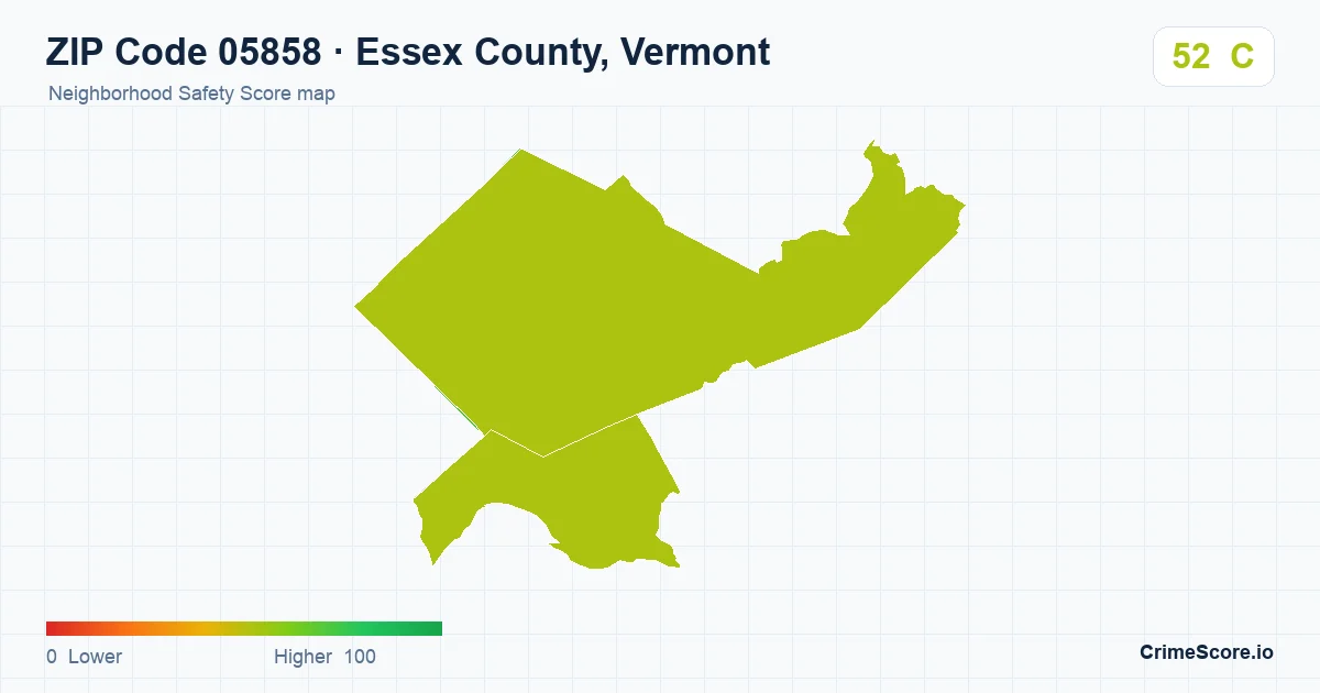 ZIP Code 05858 in Essex County, Vermont neighborhood Safety Score map