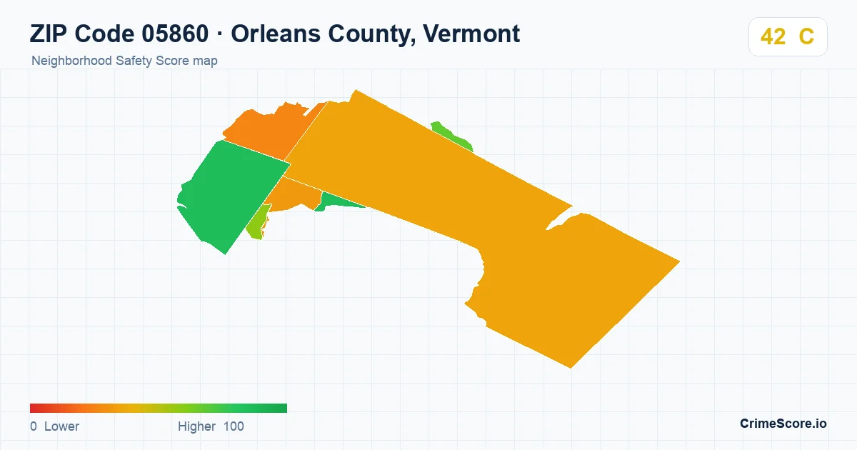 ZIP Code 05860 in Orleans County, Vermont neighborhood Safety Score map