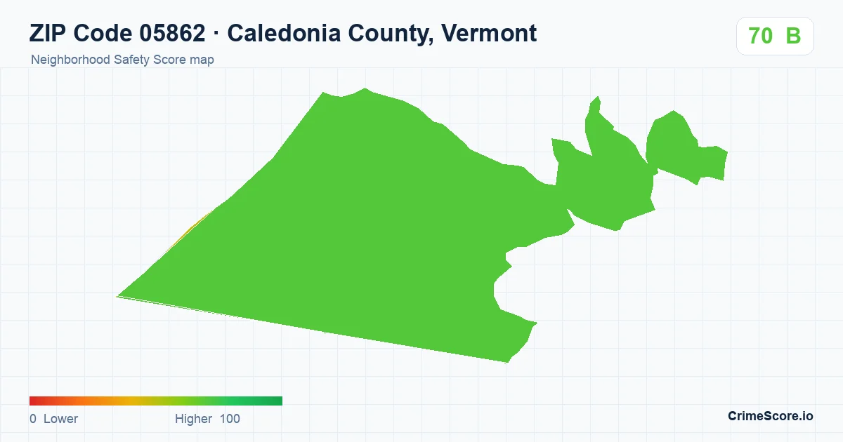 ZIP Code 05862 in Caledonia County, Vermont neighborhood Safety Score map