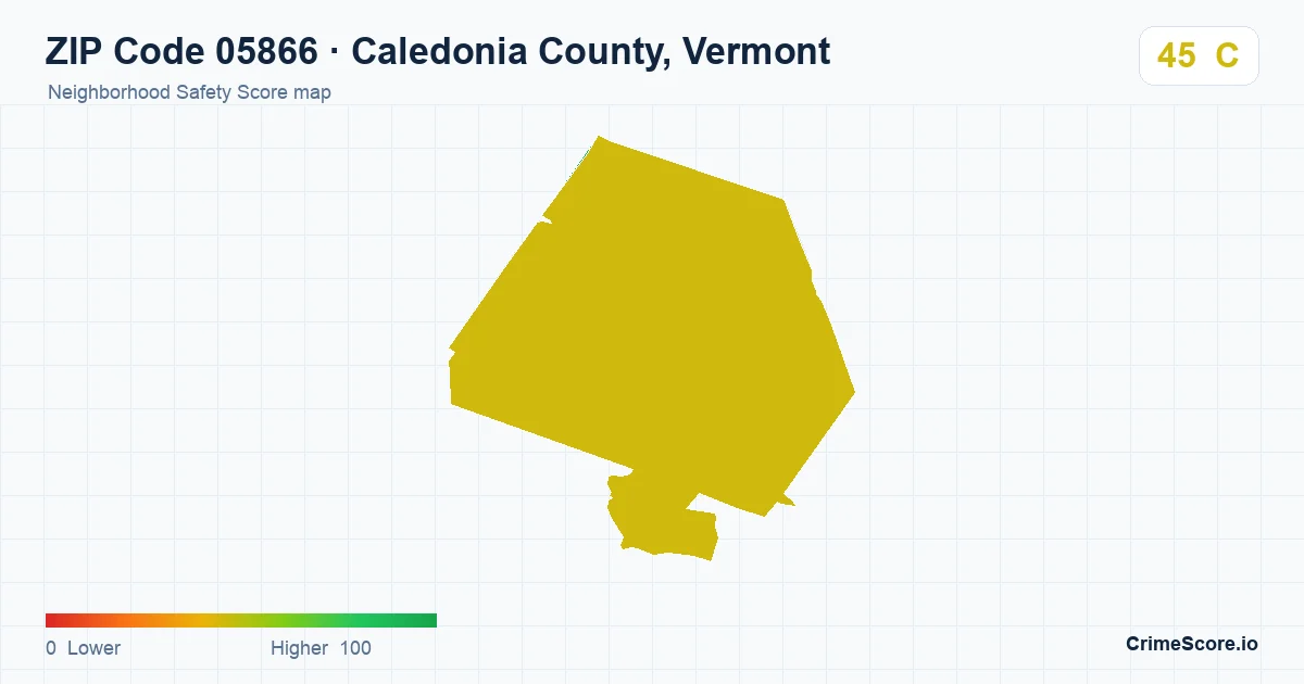 ZIP Code 05866 in Caledonia County, Vermont neighborhood Safety Score map