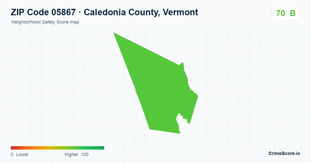 ZIP Code 05867 in Caledonia County, Vermont neighborhood Safety Score map