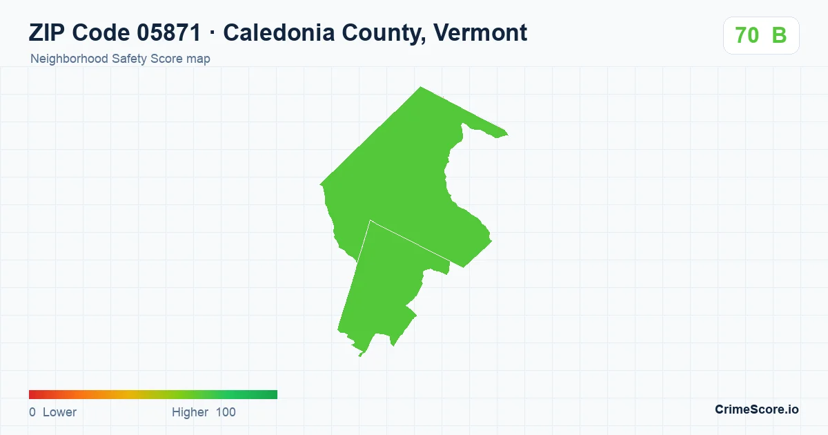 ZIP Code 05871 in Caledonia County, Vermont neighborhood Safety Score map