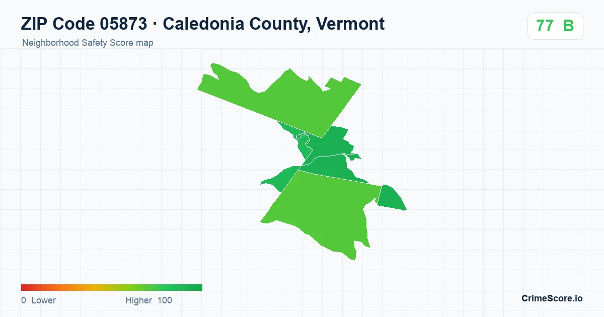 ZIP Code 05873 in Caledonia County, Vermont neighborhood Safety Score map