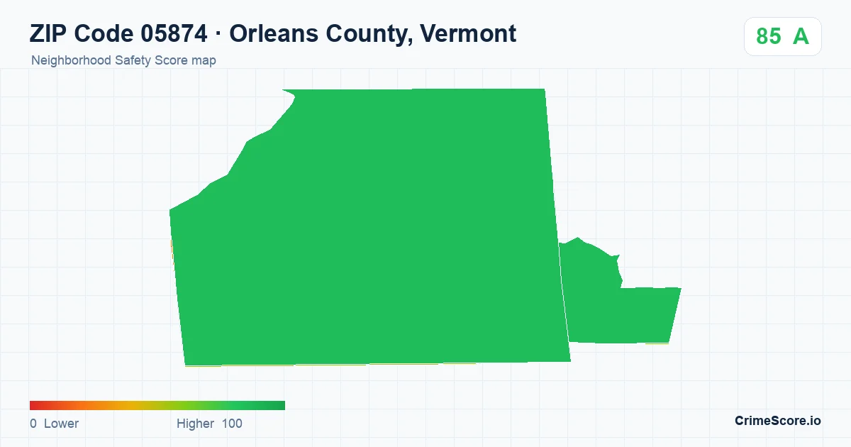 ZIP Code 05874 in Orleans County, Vermont neighborhood Safety Score map