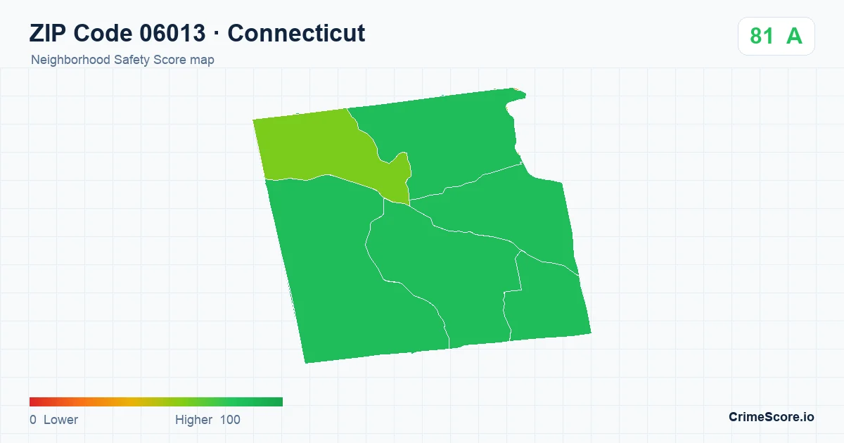ZIP Code 06013 in Connecticut neighborhood Safety Score map