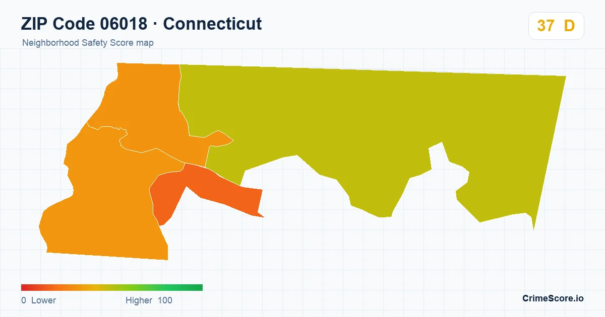 ZIP Code 06018 in Connecticut neighborhood Safety Score map