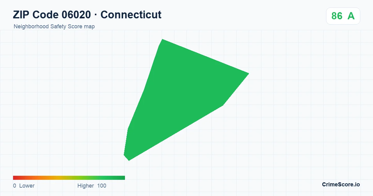 ZIP Code 06020 in Connecticut neighborhood Safety Score map