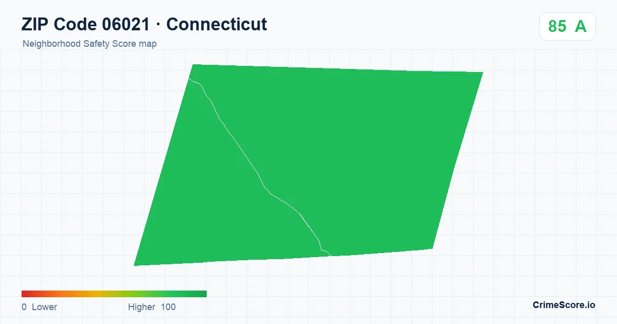 ZIP Code 06021 in Connecticut neighborhood Safety Score map