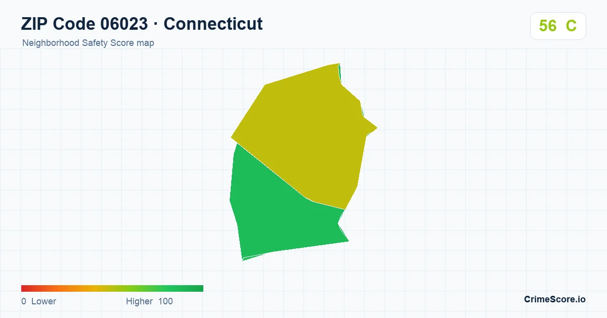 ZIP Code 06023 in Connecticut neighborhood Safety Score map