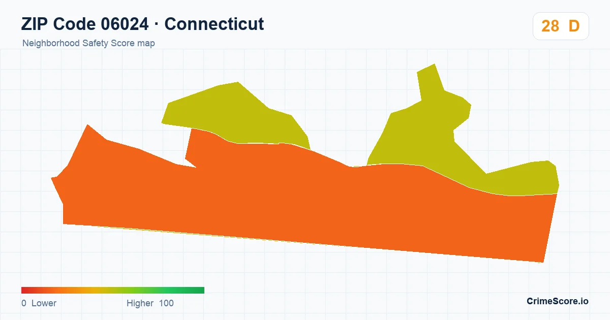ZIP Code 06024 in Connecticut neighborhood Safety Score map