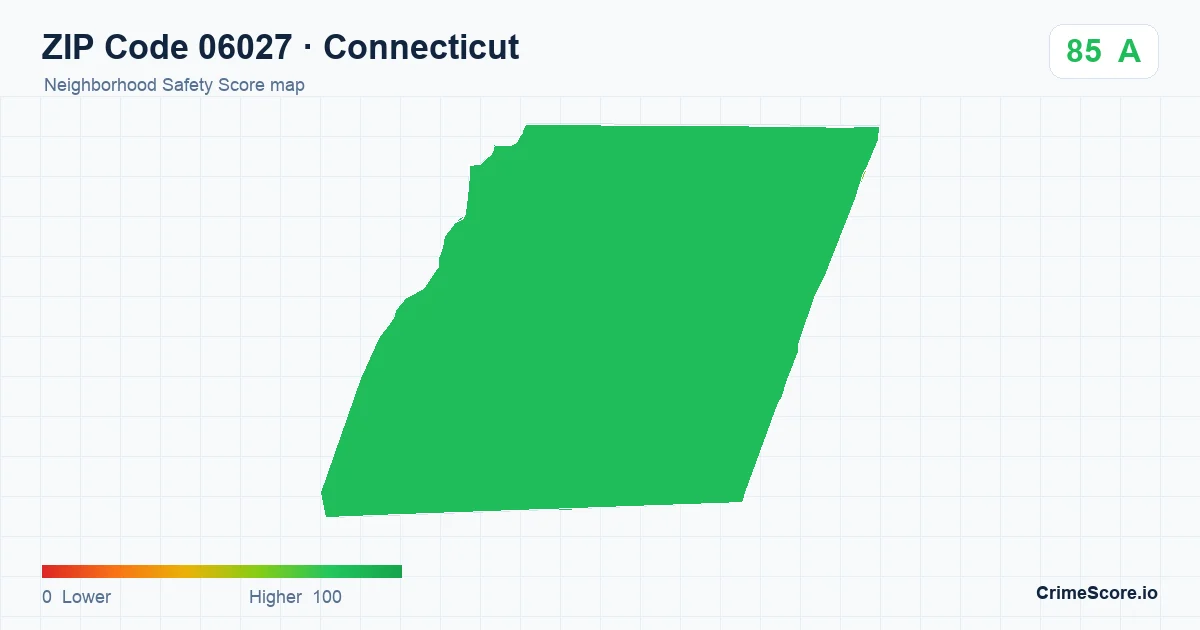 ZIP Code 06027 in Connecticut neighborhood Safety Score map