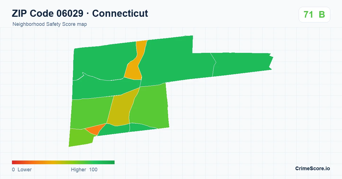 ZIP Code 06029 in Connecticut neighborhood Safety Score map