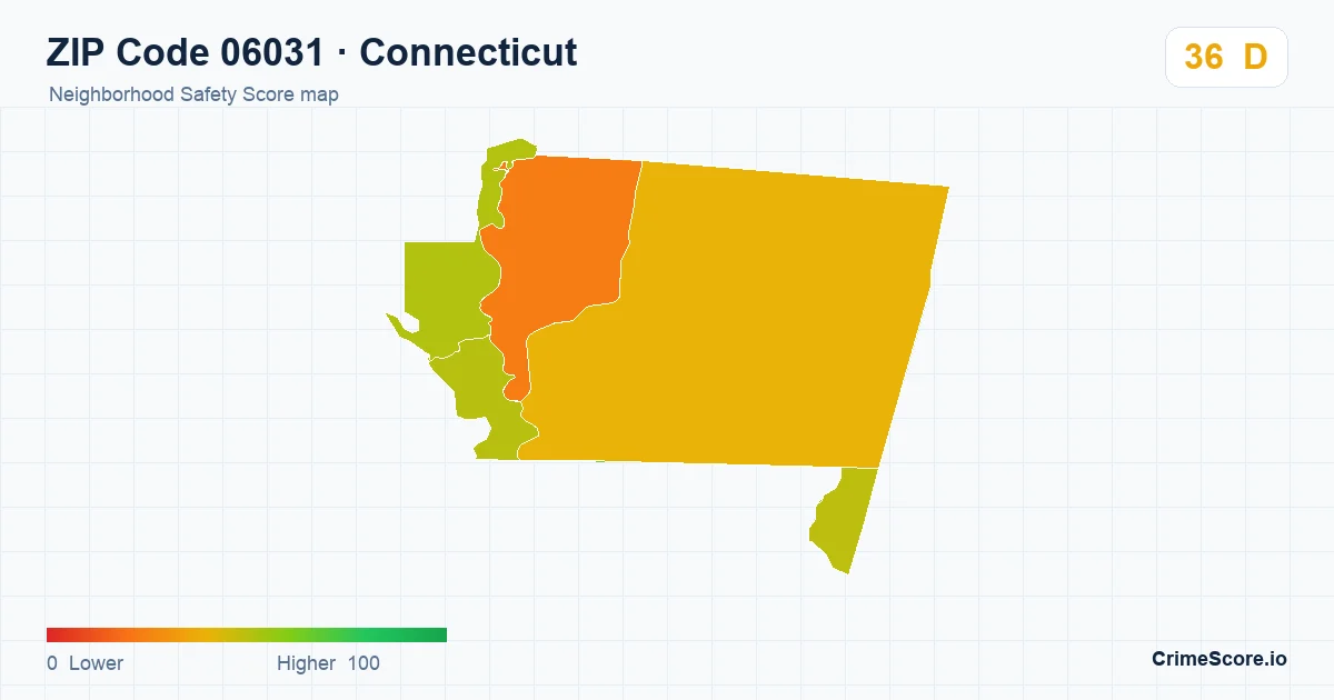 ZIP Code 06031 in Connecticut neighborhood Safety Score map