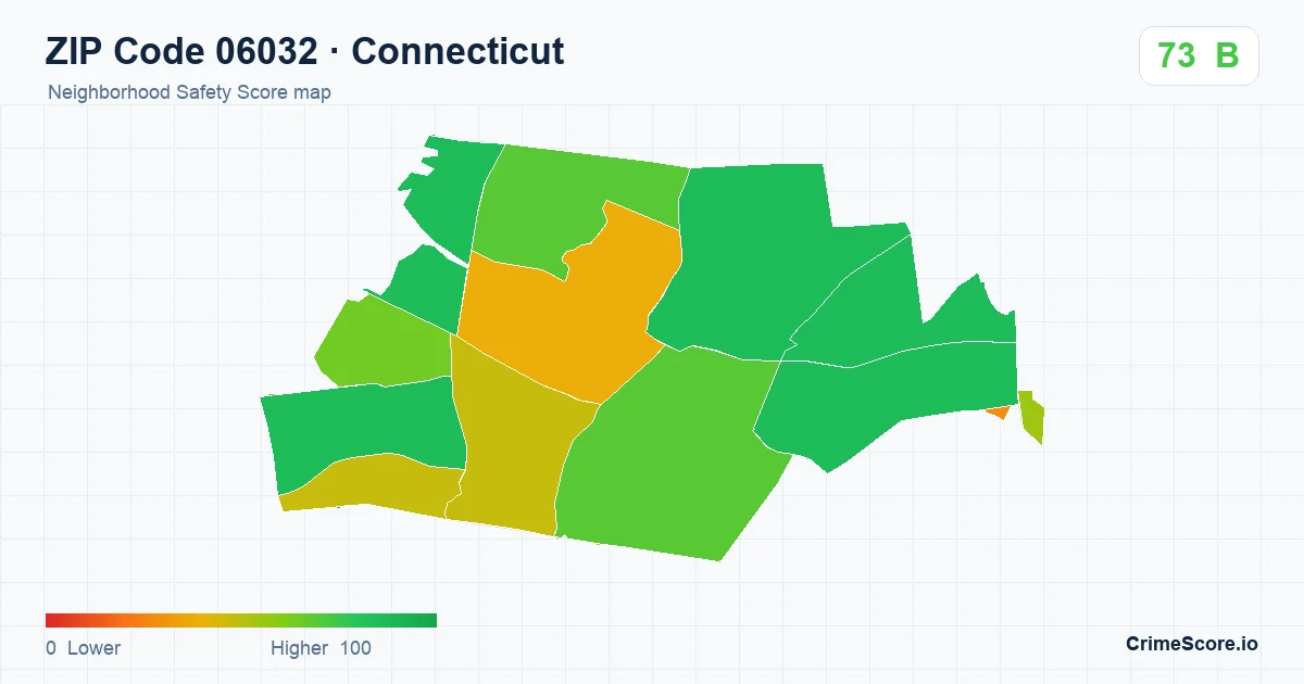 ZIP Code 06032 in Connecticut neighborhood Safety Score map