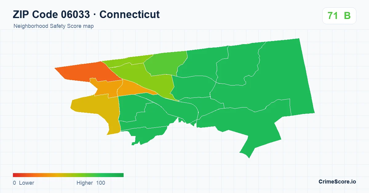 ZIP Code 06033 in Connecticut neighborhood Safety Score map
