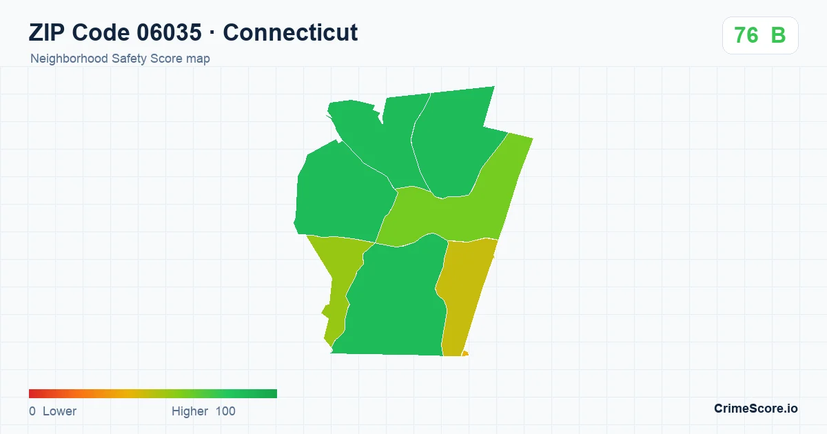ZIP Code 06035 in Connecticut neighborhood Safety Score map