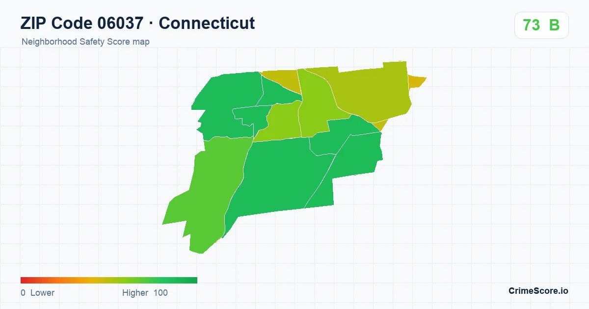 ZIP Code 06037 in Connecticut neighborhood Safety Score map