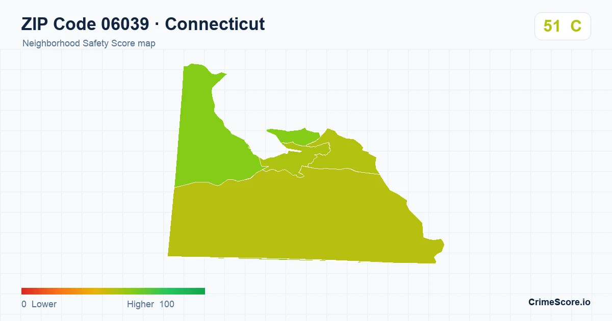 ZIP Code 06039 in Connecticut neighborhood Safety Score map
