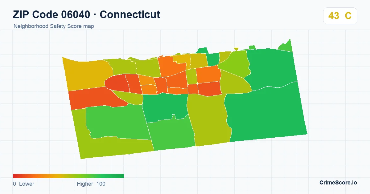 ZIP Code 06040 in Connecticut neighborhood Safety Score map