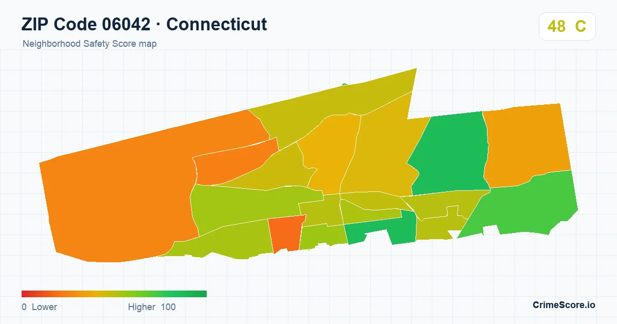 ZIP Code 06042 in Connecticut neighborhood Safety Score map
