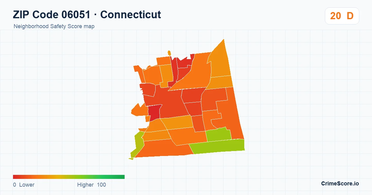 ZIP Code 06051 in Connecticut neighborhood Safety Score map