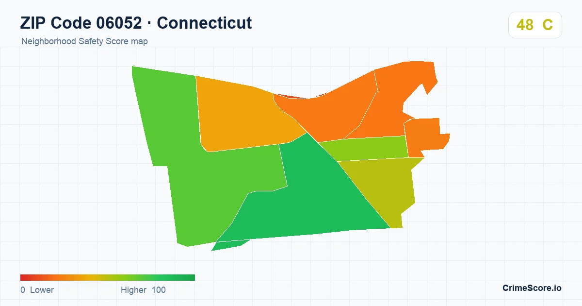 ZIP Code 06052 in Connecticut neighborhood Safety Score map