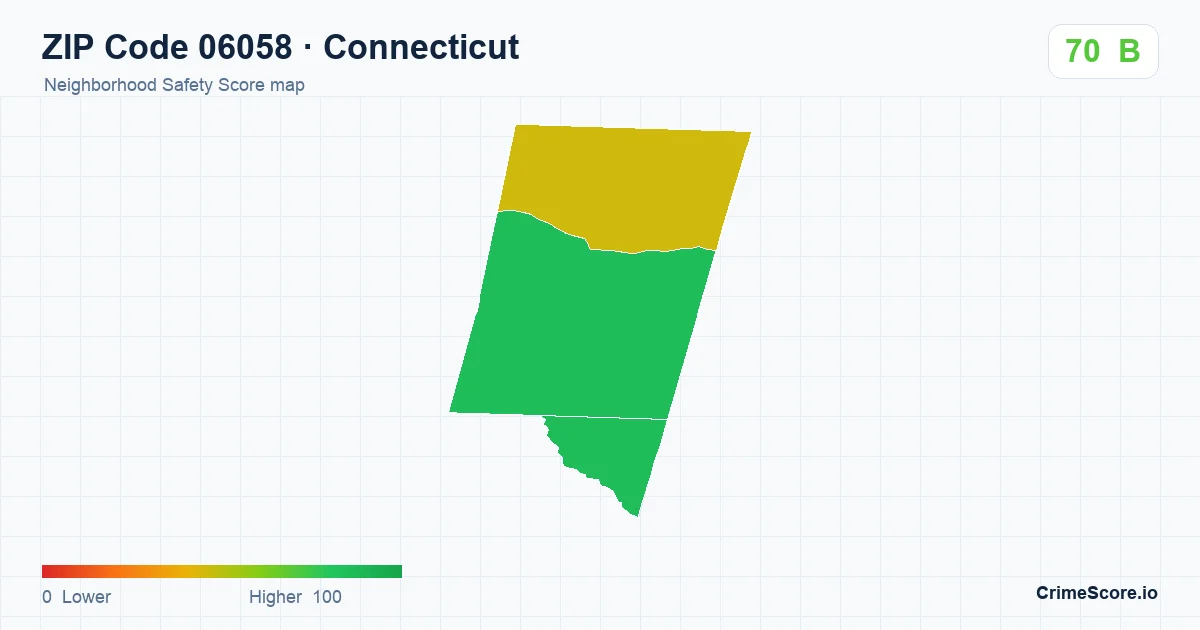 ZIP Code 06058 in Connecticut neighborhood Safety Score map