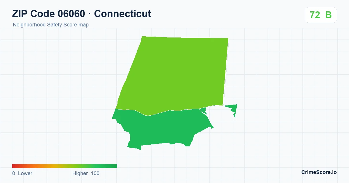 ZIP Code 06060 in Connecticut neighborhood Safety Score map
