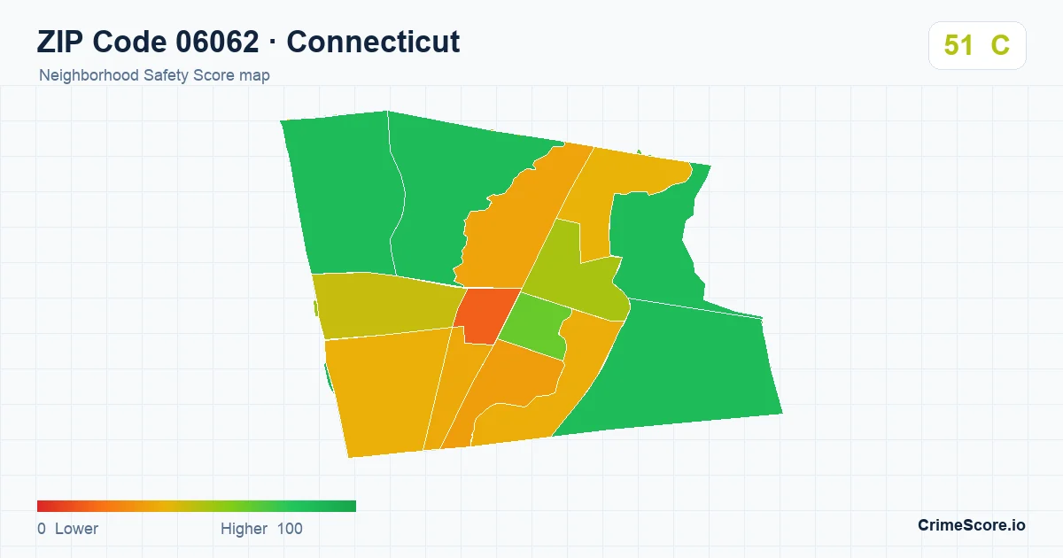 ZIP Code 06062 in Connecticut neighborhood Safety Score map