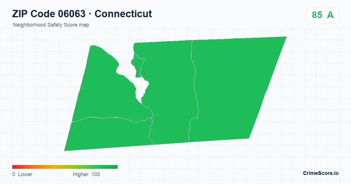 ZIP Code 06063 in Connecticut neighborhood Safety Score map