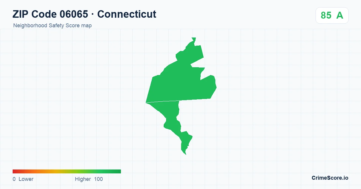 ZIP Code 06065 in Connecticut neighborhood Safety Score map