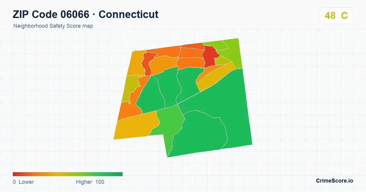 ZIP Code 06066 in Connecticut neighborhood Safety Score map