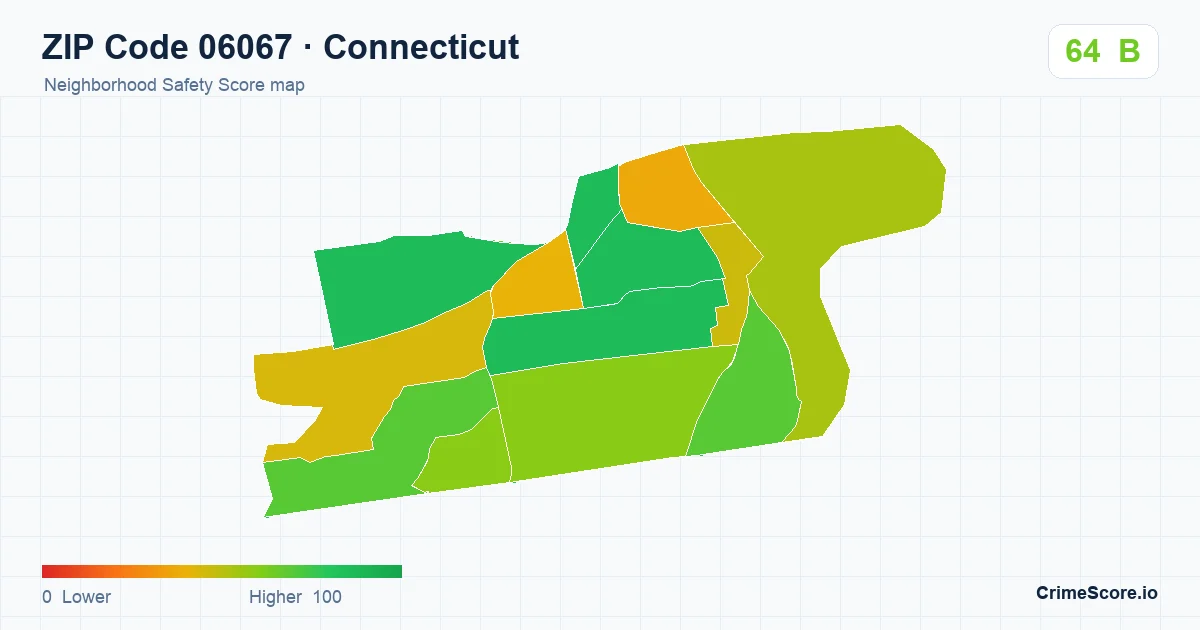 ZIP Code 06067 in Connecticut neighborhood Safety Score map