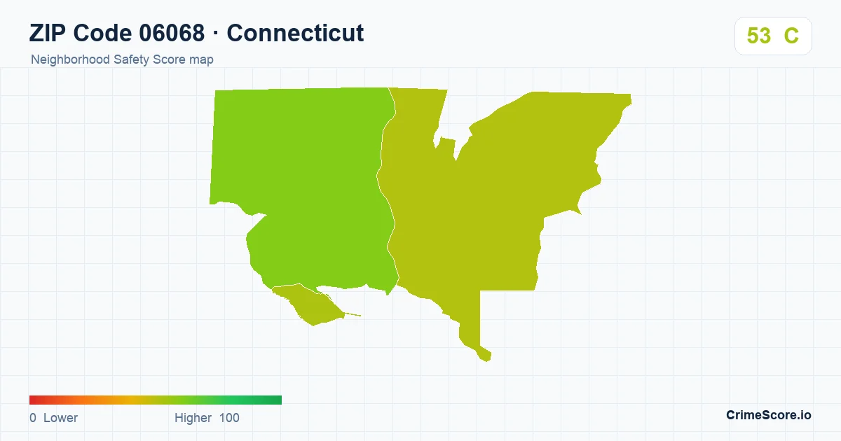 ZIP Code 06068 in Connecticut neighborhood Safety Score map
