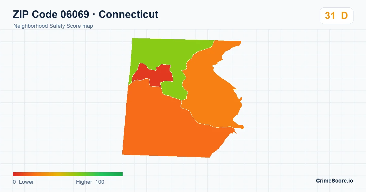 ZIP Code 06069 in Connecticut neighborhood Safety Score map