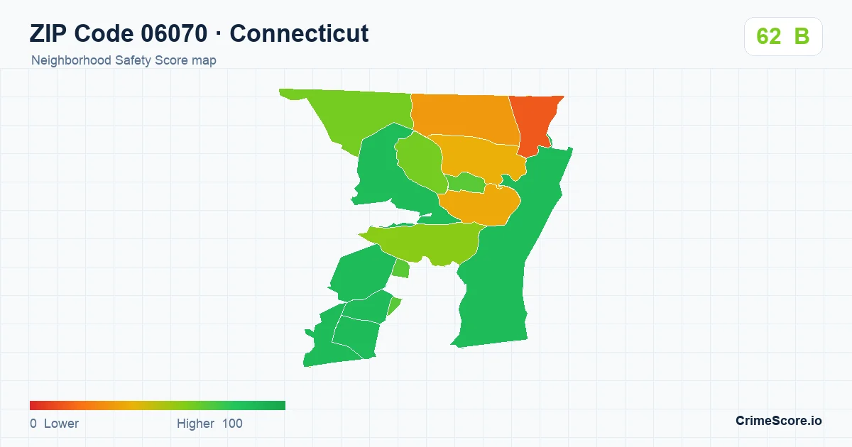 ZIP Code 06070 in Connecticut neighborhood Safety Score map