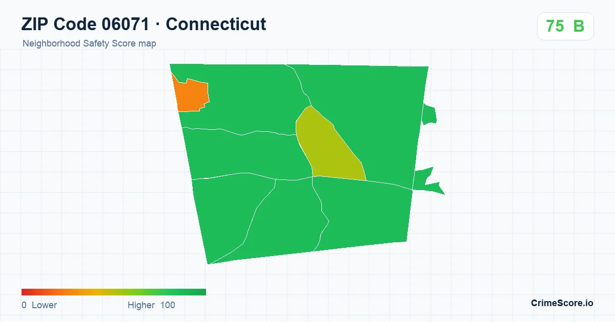ZIP Code 06071 in Connecticut neighborhood Safety Score map