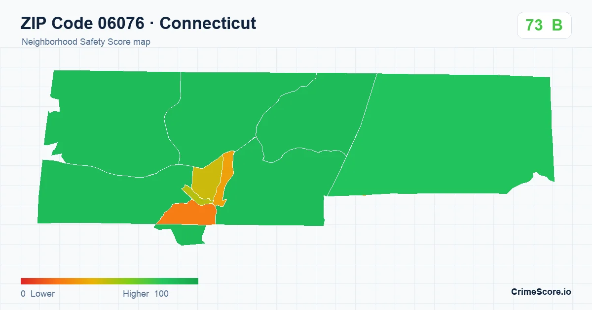 ZIP Code 06076 in Connecticut neighborhood Safety Score map