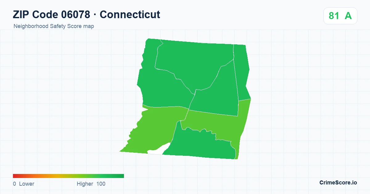 ZIP Code 06078 in Connecticut neighborhood Safety Score map