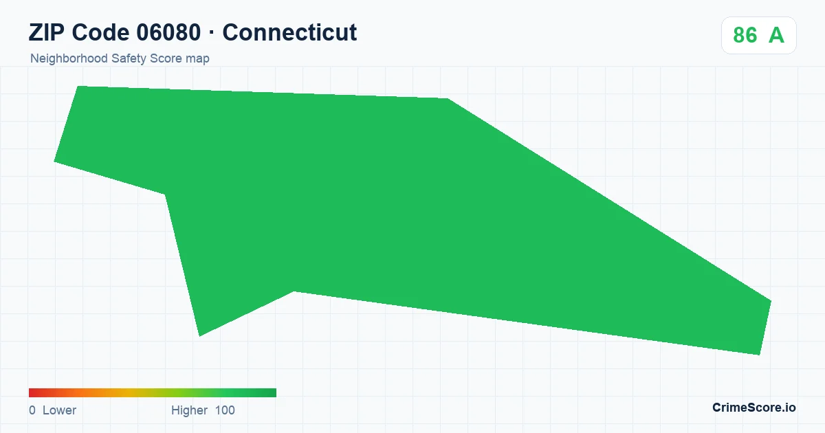 ZIP Code 06080 in Connecticut neighborhood Safety Score map